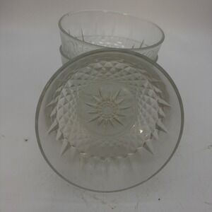 Set of 4 Vintage ARCOROC FRANCE Starburst Diamond Pattern Clear Glass Bowls